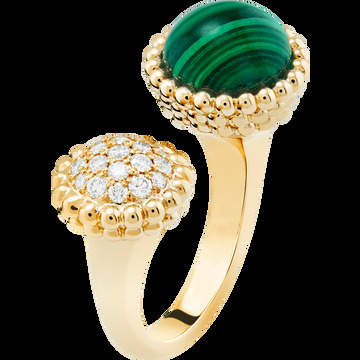 Кольцо на два пальца Perlée couleurs, желтое золото, малахит, бриллианты