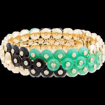 Браслет Bouton d'or, большая модель, желтое золото, хризопраз, оникс, бриллианты