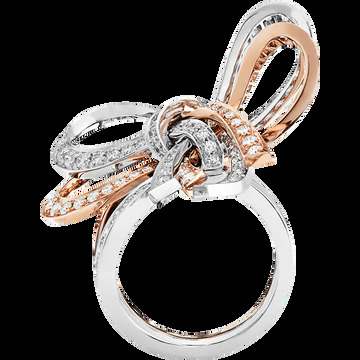 Кольцо на два пальца Nœud, белое золото, розовое золото, бриллианты
