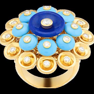 Кольцо Bouton d'or, желтое золото, лазурит, бирюза, бриллианты