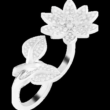 Кольцо на два пальца Lotus, белое золото, бриллианты
