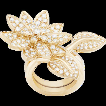 Кольцо на два пальца Lotus, желтое золото, бриллианты
