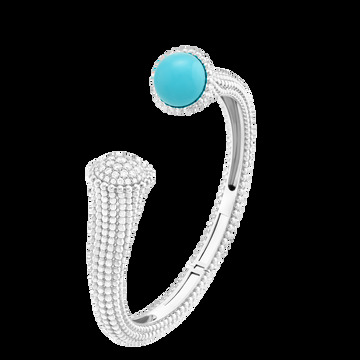 Браслет Perlée couleurs, белое золото, бирюза, бриллианты, большая модель.