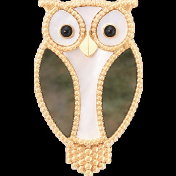 Брошь Lucky Animals Owl, желтое золото, перламутр, оникс.