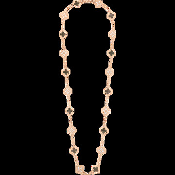 Длинное колье Vintage Alhambra, 20 мотивов, розовое золото, серый перламутр, бриллианты.