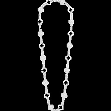 Длинное колье Vintage Alhambra, 20 мотивов, белое золото, оникс, бриллианты.