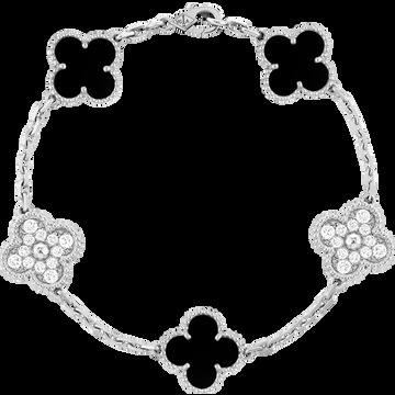 Браслет Vintage Alhambra, 5 мотивов, белое золото, оникс, бриллианты.