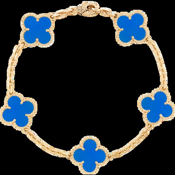 Браслет Vintage Alhambra, 5 мотивов, желтое золото, голубой агат