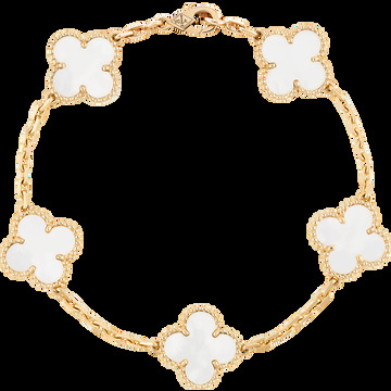 Браслет Vintage Alhambra, 5 мотивов, желтое золото, горный хрусталь.