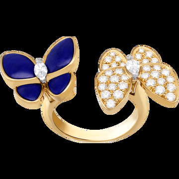 Кольцо на два пальца Two Butterfly, желтое и белое золото, лазурит, бриллианты