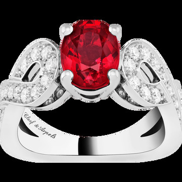 Кольцо-солитер Tête-à-Tête, платина, бриллианты круглой огранки, один рубин овальной огранки 2,09 карата