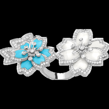 Кольцо Hellébore, белое золото, белый перламутр, бирюза, бриллианты