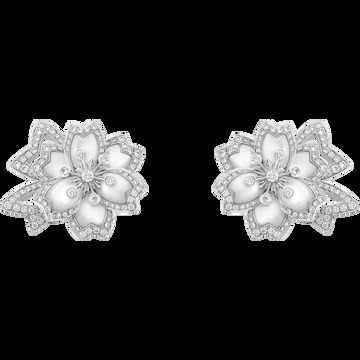 Серьги Hellébore, белое золото, белый перламутр, бриллианты