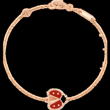 Браслет Lucky Spring, божья коровка с раскрытыми крылышками, розовое золото, оникс, сердолик