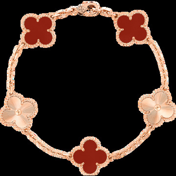 Браслет Vintage Alhambra, 5 мотивов, гильошированное розовое золото, сердолик.