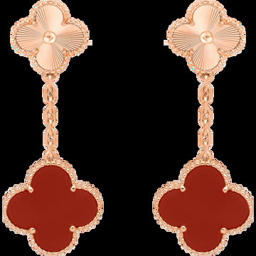 Серьги Magic Alhambra, 2 мотива, гильошированное розовое золото, сердолик.