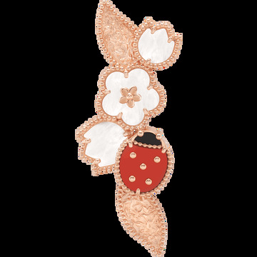 Брошь Lucky Spring, розовое золото, белый перламутр, сердолик, оникс.