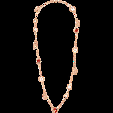 Длинное колье Lucky Spring, 15 мотивов, розовое золото, белый перламутр, сердолик, оникс