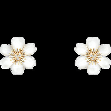 Серьги Rose de Noël, миниатюрная модель, желтое золото, белый перламутр, бриллианты