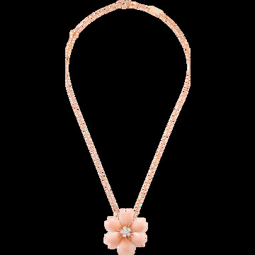 Брошь-подвеска Rose de Noël, маленькая модель, розовое золото, коралл, бриллианты