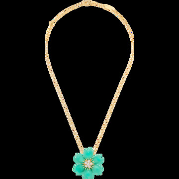 Брошь-подвеска Rose de Noël, маленькая модель, желтое золото, хризопраз, бриллианты