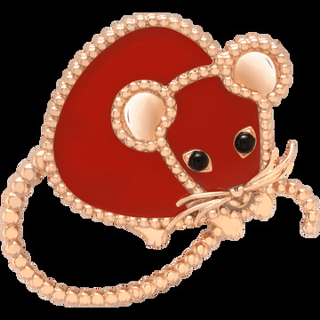 Брошь Lucky Animals Mouse, розовое золото, сердолик, оникс.