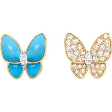 Серьги Two Butterfly, желтое золото, белое золото, бирюза, бриллианты