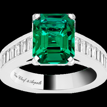 Кольцо-солитер Menuet, платина, бриллианты багетной огранки, изумруд изумрудной огранки 2,92 карата