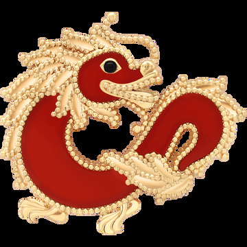Брошь Lucky Animals Dragon, желтое золото, сердолик, оникс