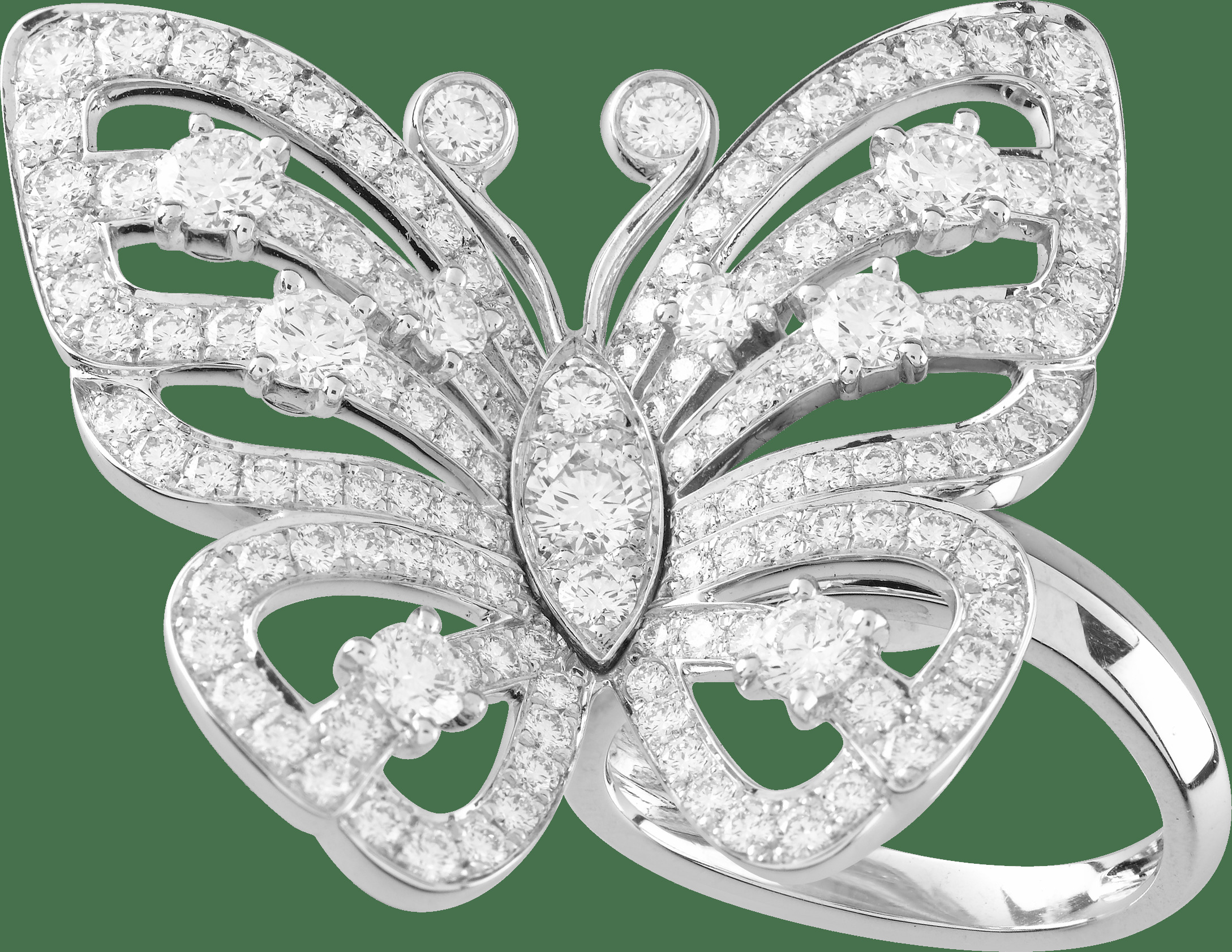 Кольцо на два пальца Flying Butterfly, белое золото, бриллианты