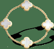 Браслет Pure Alhambra, 4 мотива, желтое золото, белый перламутр