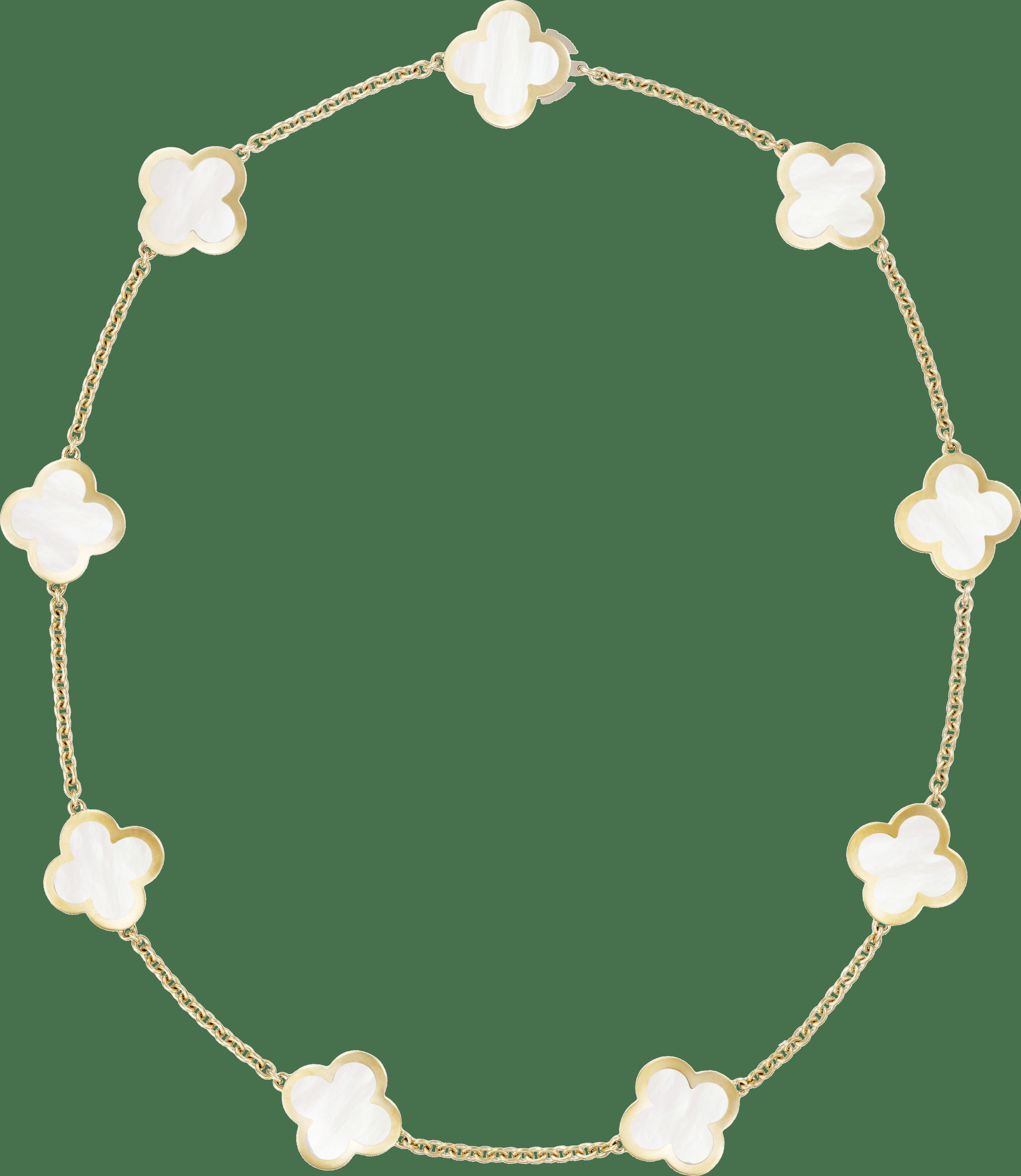 Колье Pure Alhambra, 9 мотивов, желтое золото, белый перламутр
