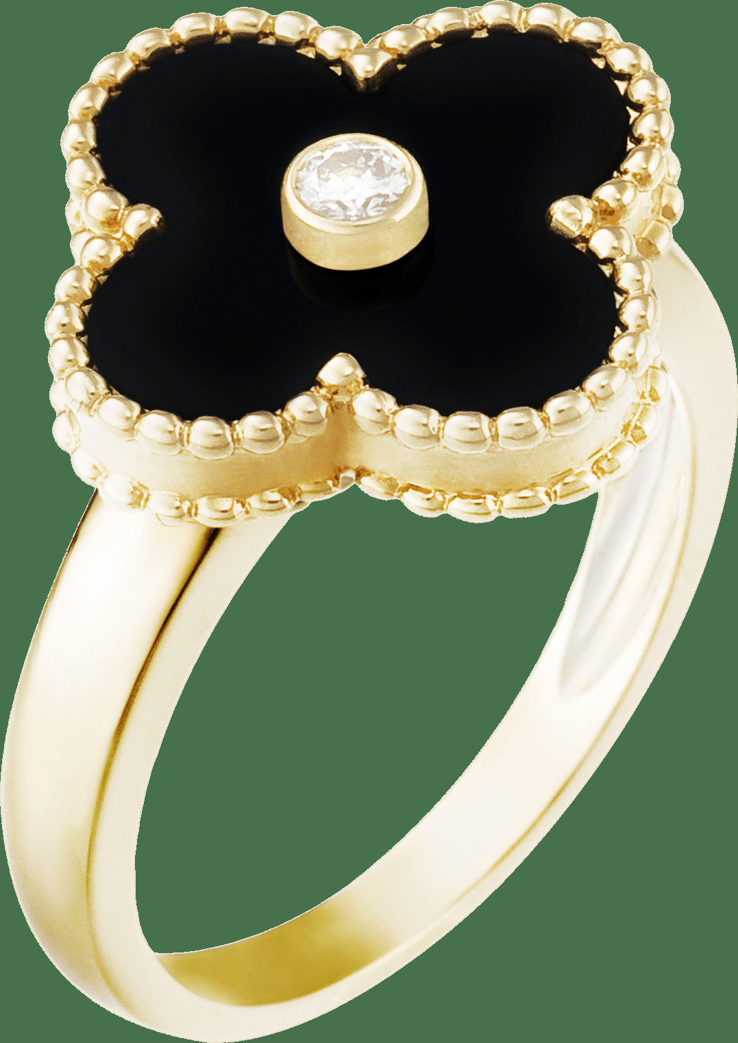 Кольцо Vintage Alhambra, желтое золото, оникс, бриллиант