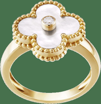 Кольцо Vintage Alhambra, желтое золото, белый перламутр, бриллиант
