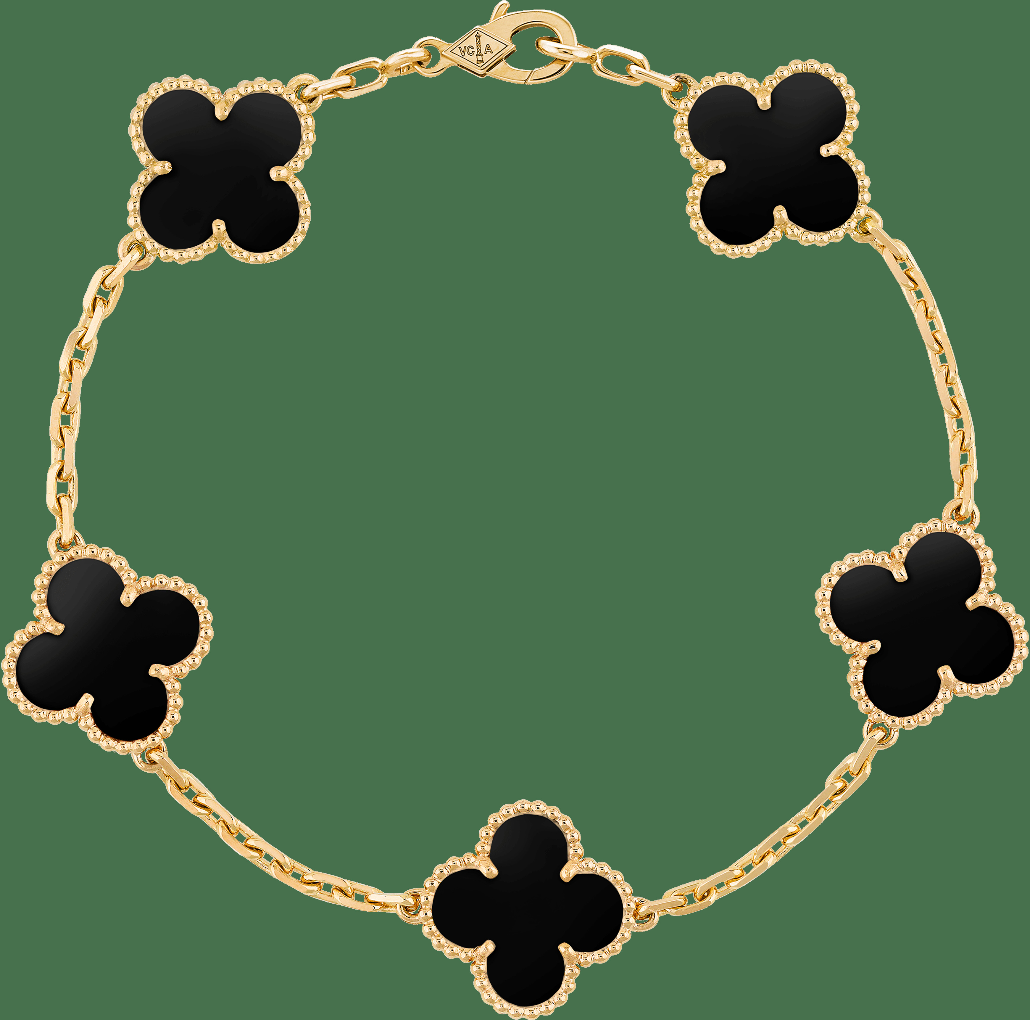 Браслет Vintage Alhambra, 5 мотивов, желтое золото, оникс