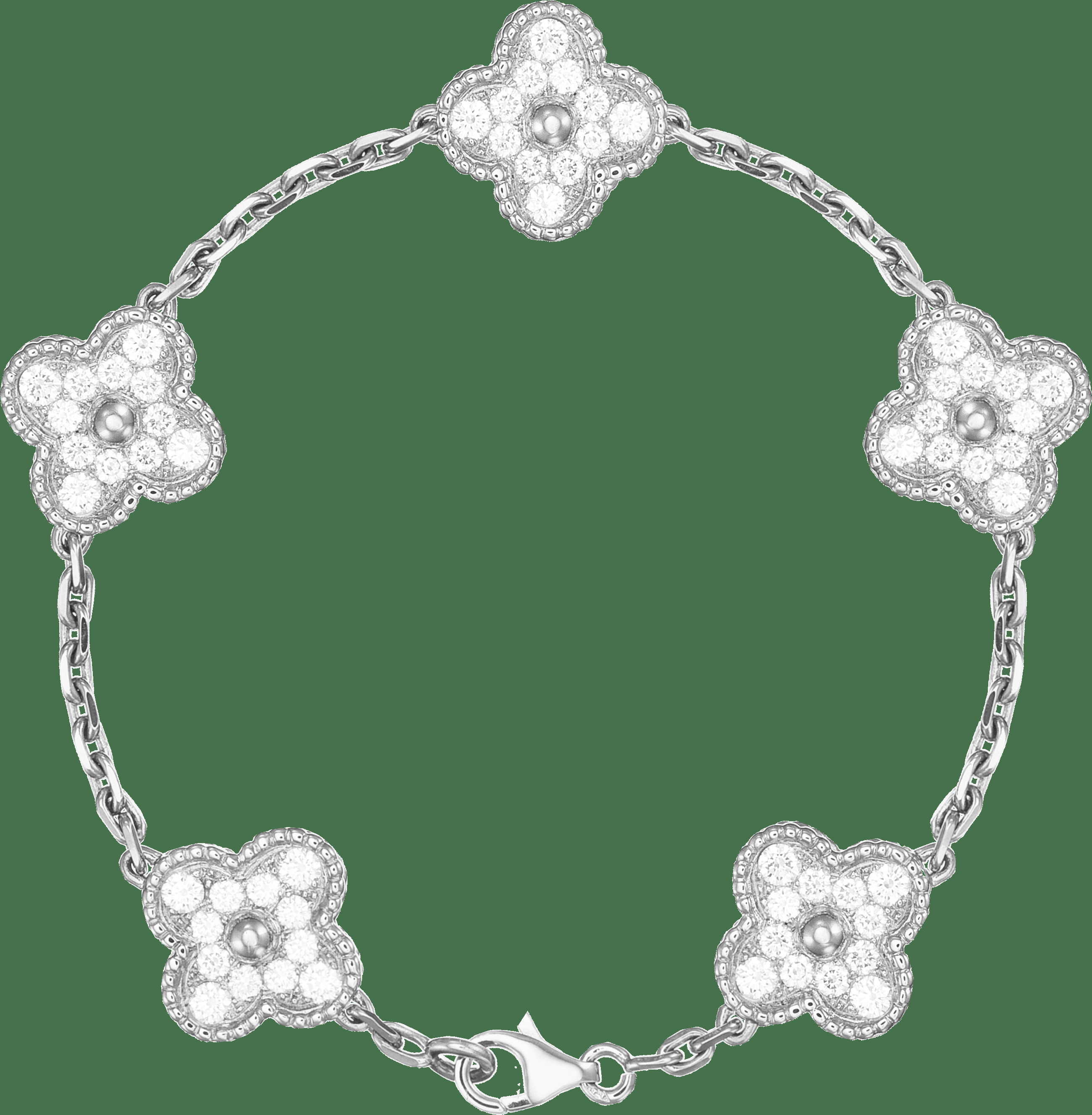 Браслет Vintage Alhambra, 5 мотивов, белое золото, бриллианты