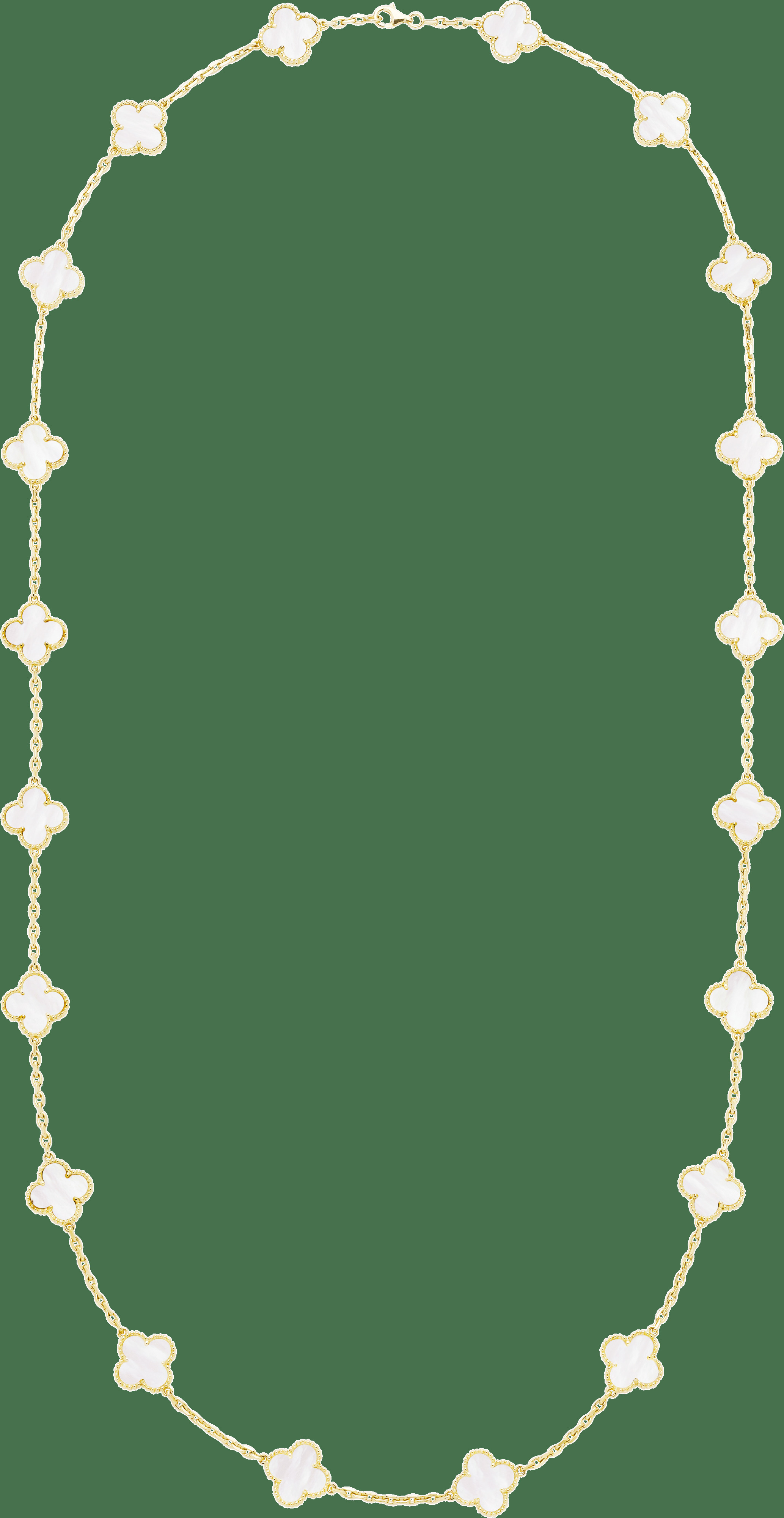 Длинное колье Vintage Alhambra, 20 мотивов, желтое золото, белый перламутр