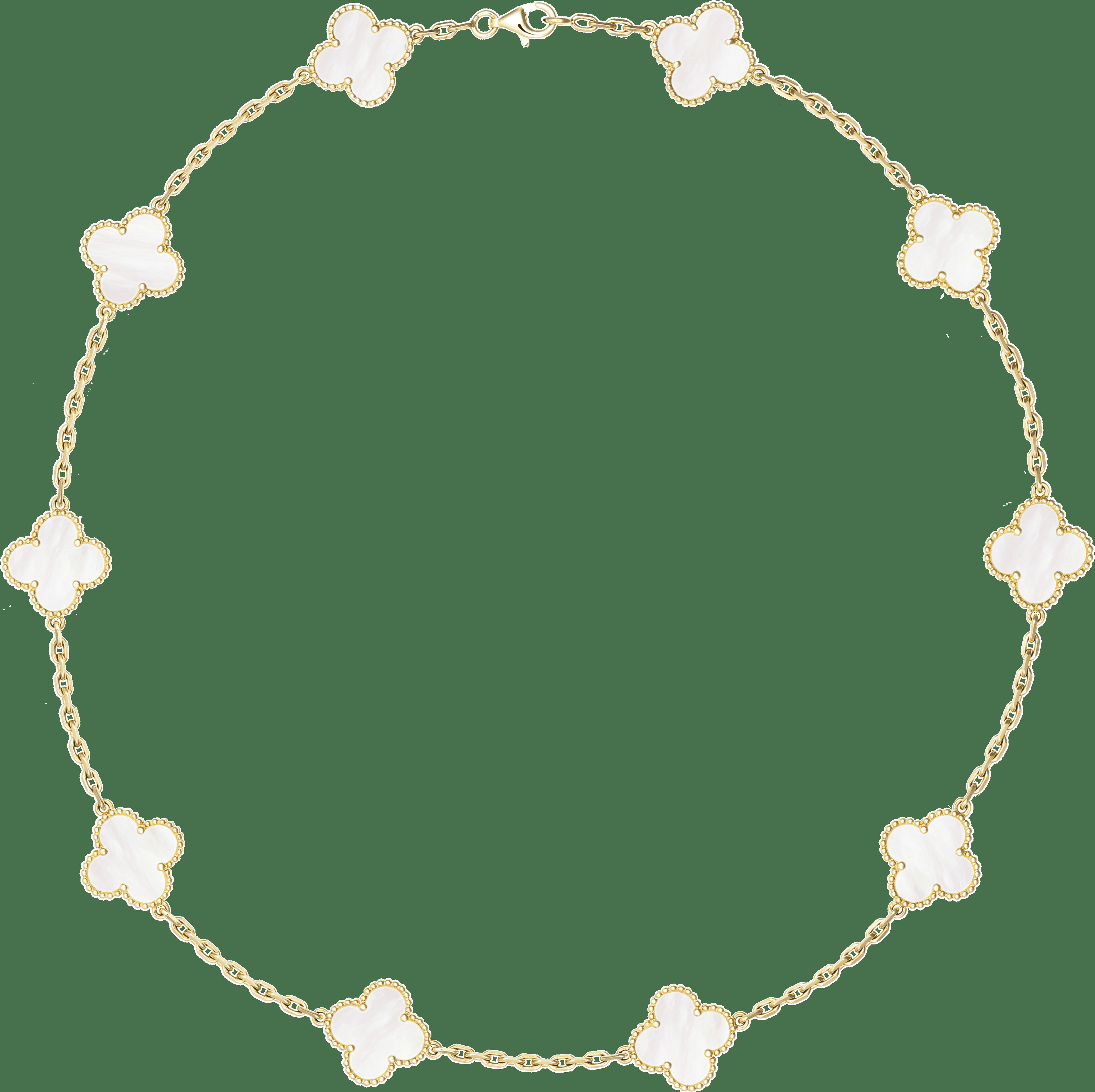 Колье Vintage Alhambra, 10 мотивов, желтое золото, белый перламутр