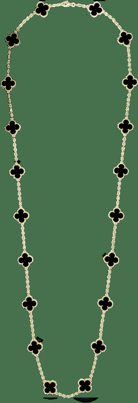 Длинное колье Vintage Alhambra, 20 мотивов, желтое золото, оникс