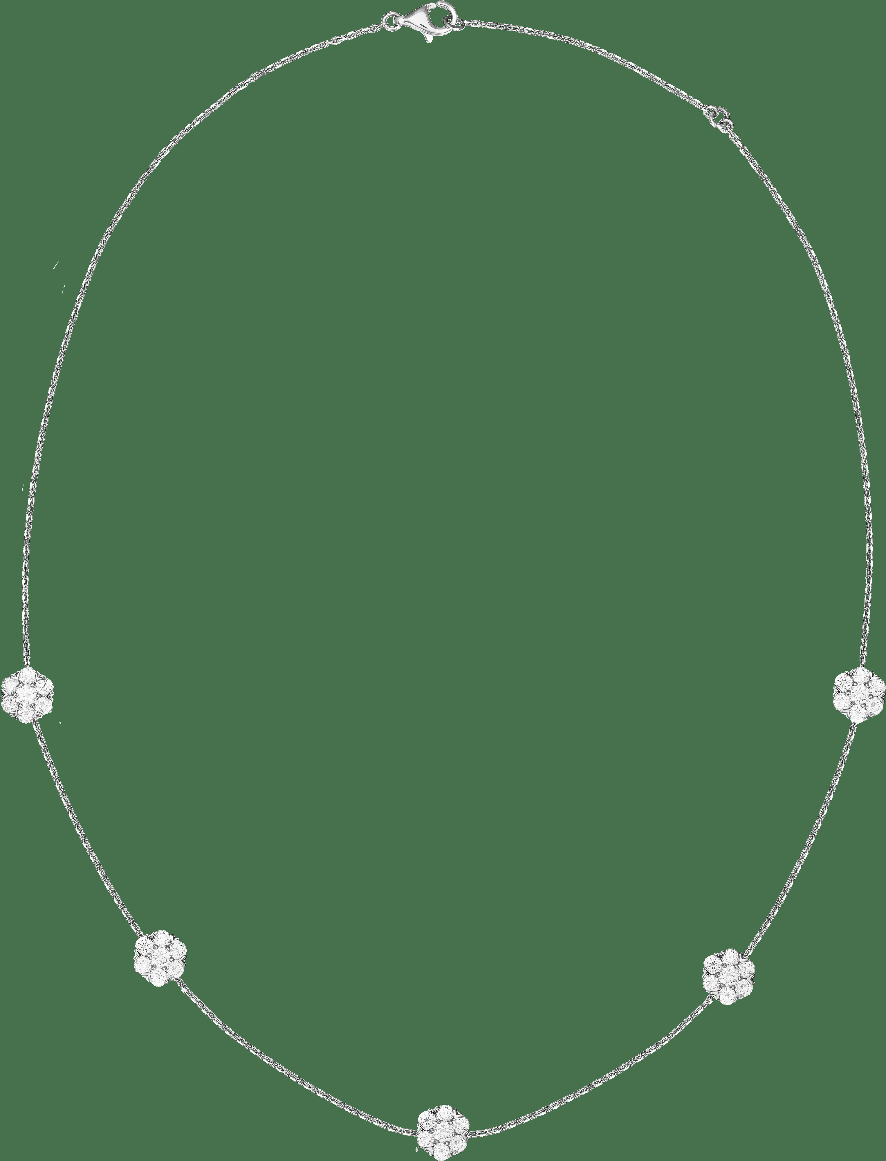 Колье Fleurette, 5 цветков, большая модель, белое золото, бриллианты