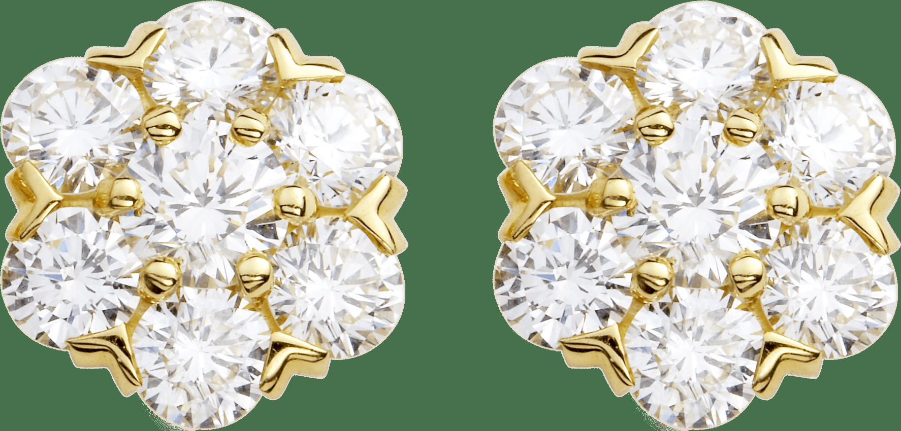 Пуссеты Fleurette, большая модель, желтое золото, бриллианты