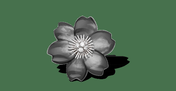 Брошь Rose de Noël, модель среднего размера, белое золото, серый перламутр, бриллианты