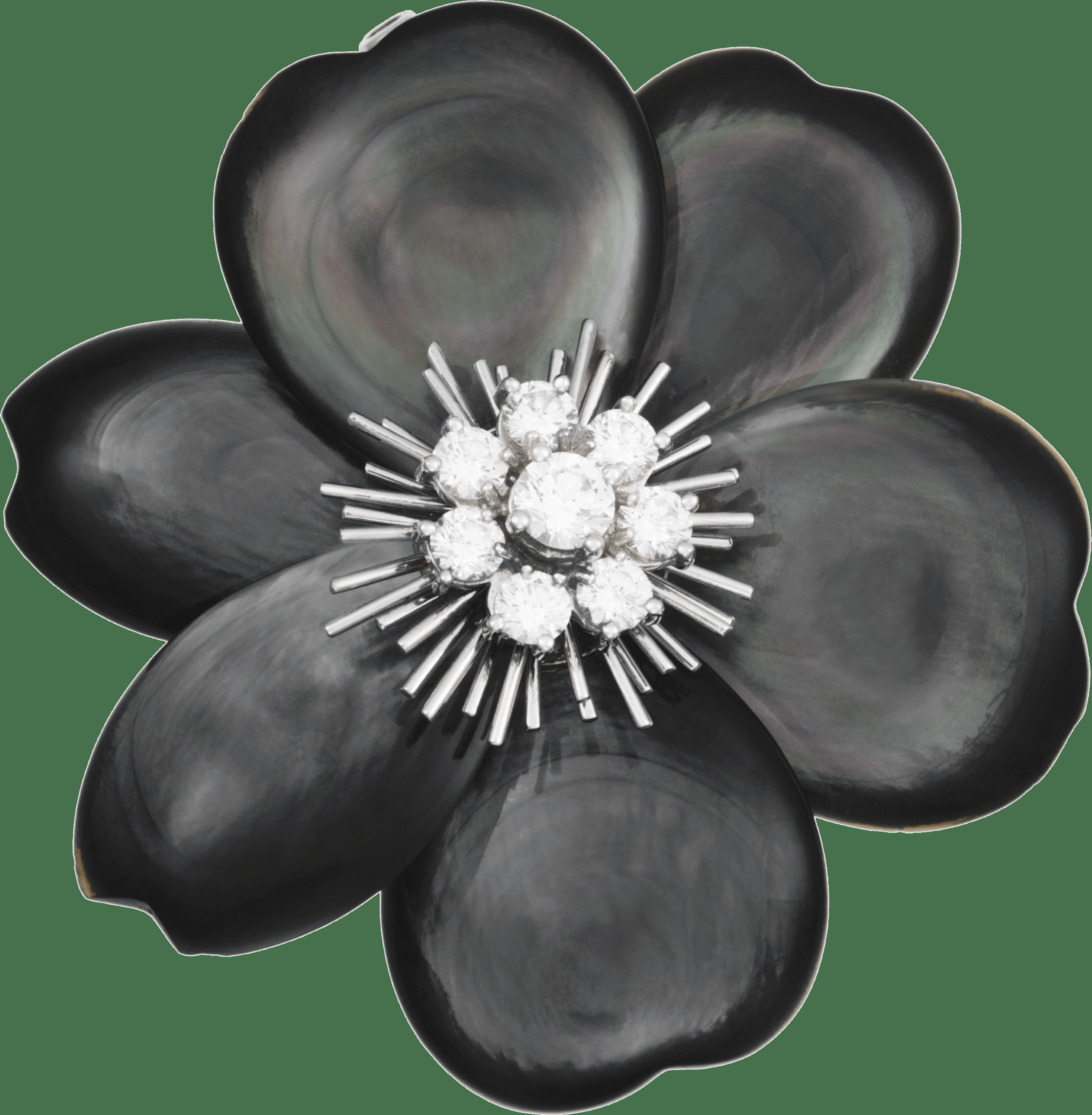 Брошь Rose de Noël, большая модель, белое золото, серый перламутр, бриллианты