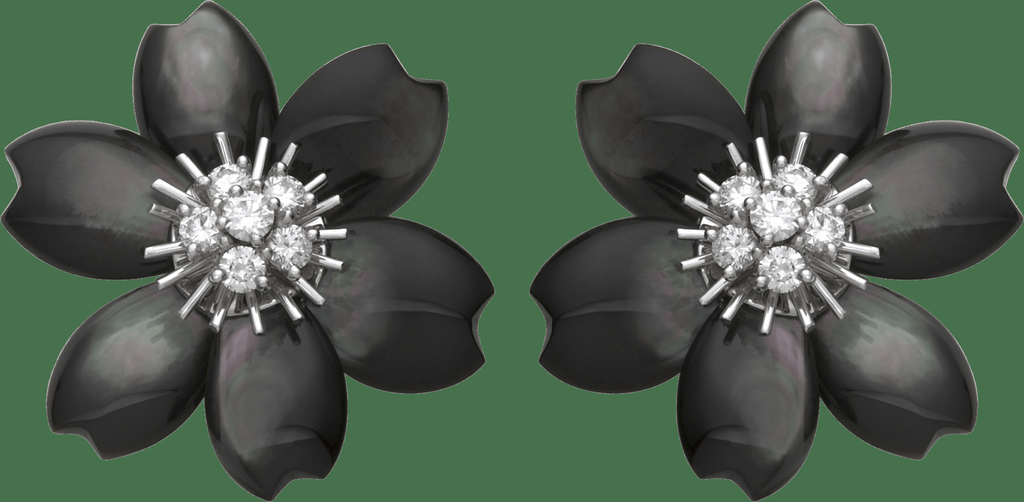 Серьги Rose de Noël, маленькая модель, белое золото, серый перламутр, бриллианты