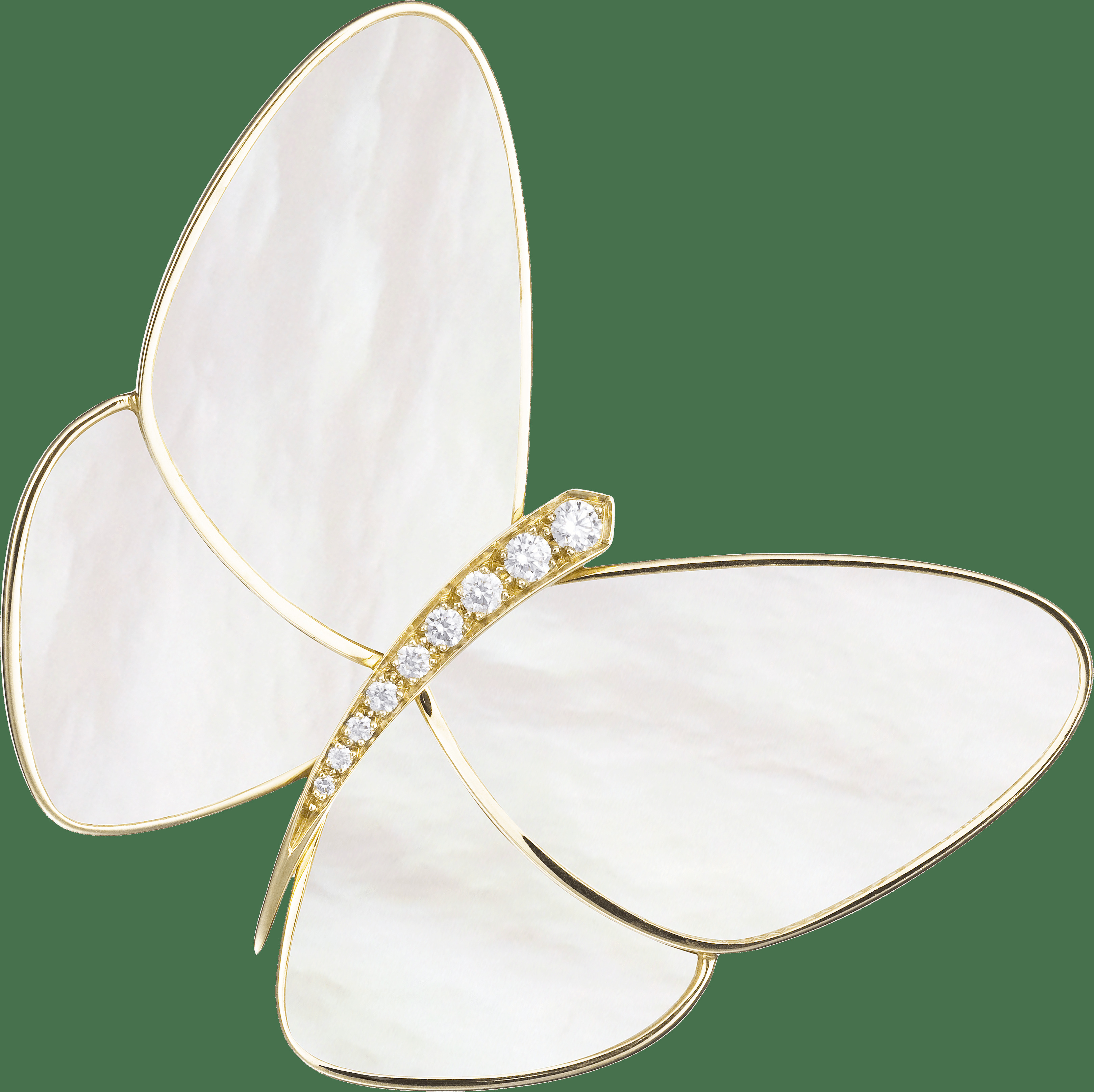 Брошь Butterfly, желтое золото, белый перламутр, бриллианты