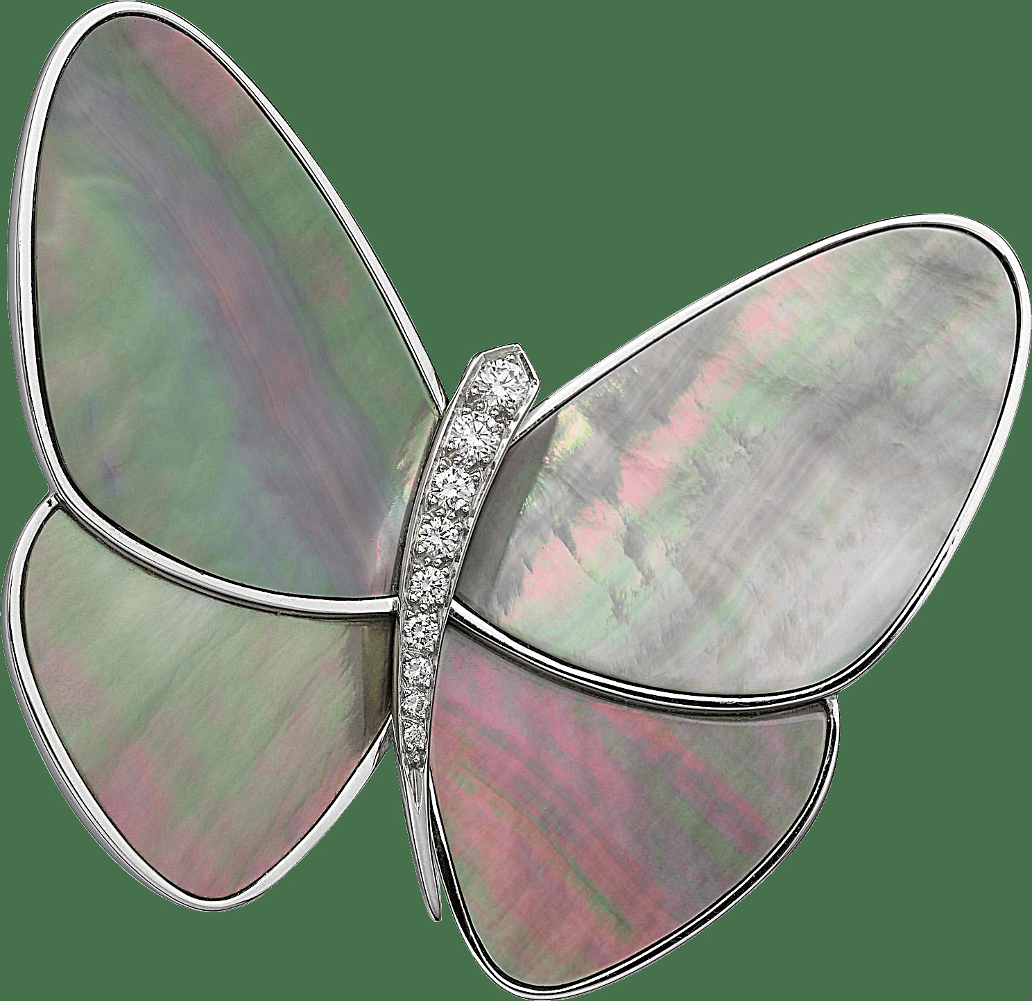 Брошь Butterfly, белое золото, серый перламутр, бриллианты