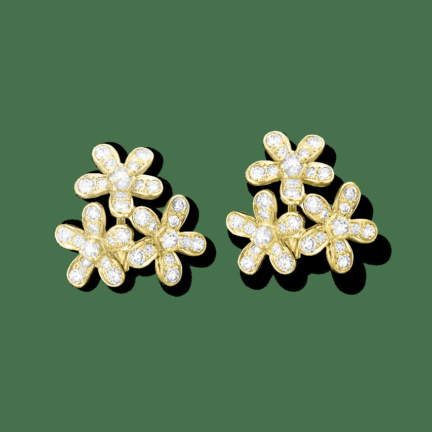 Серьги Socrate, 3 цветка, желтое золото, бриллианты