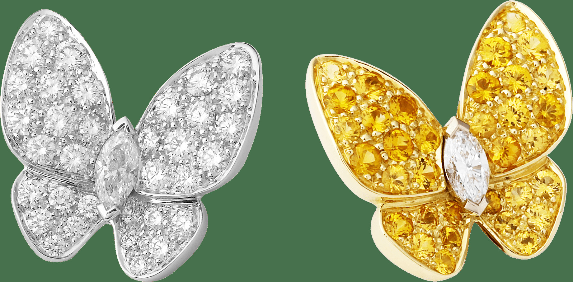 Серьги Two Butterflies, желтое золото, желтые сапфиры, белое золото, бриллианты