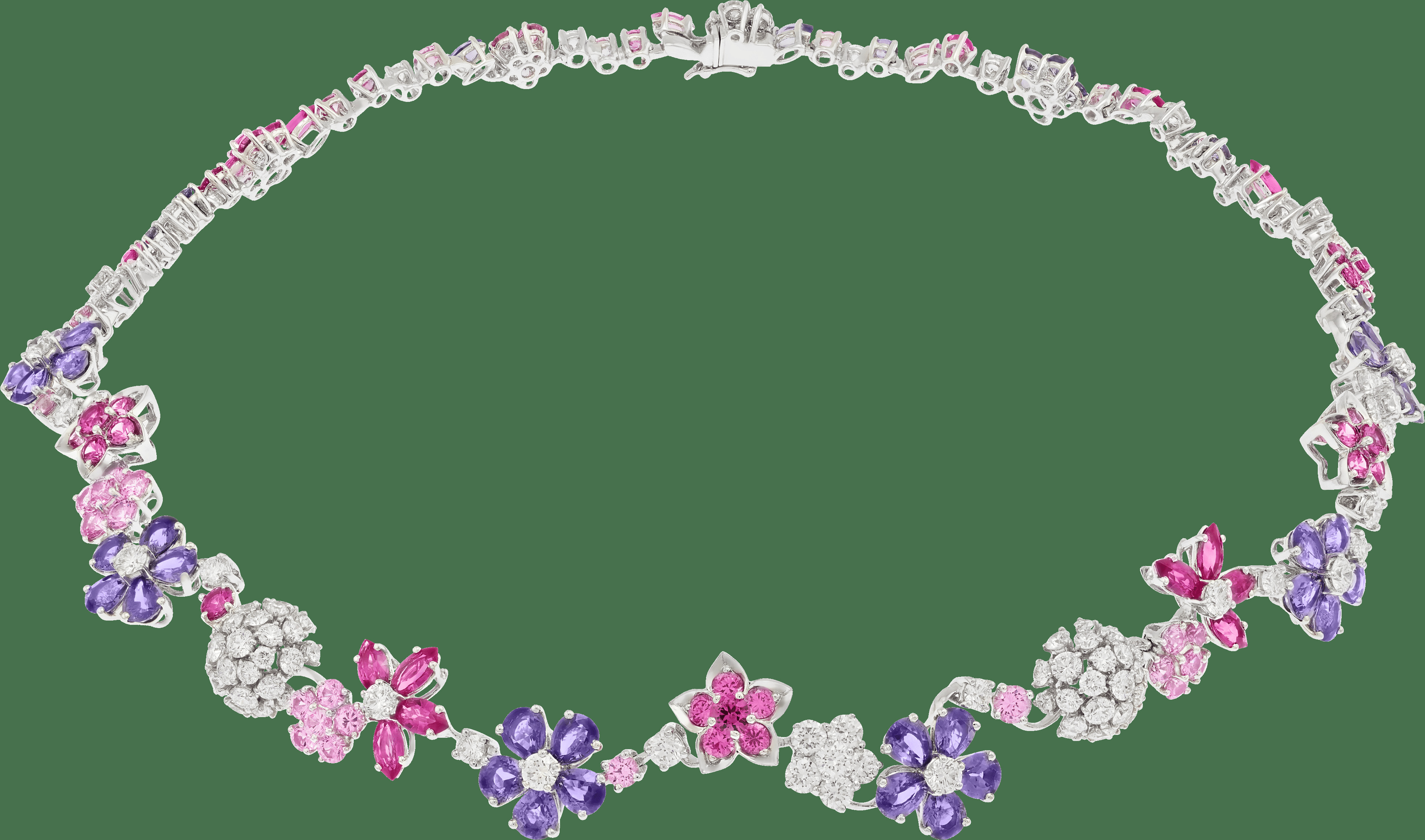 Колье Folie des Prés, белое золото, цветные сапфиры, бриллианты