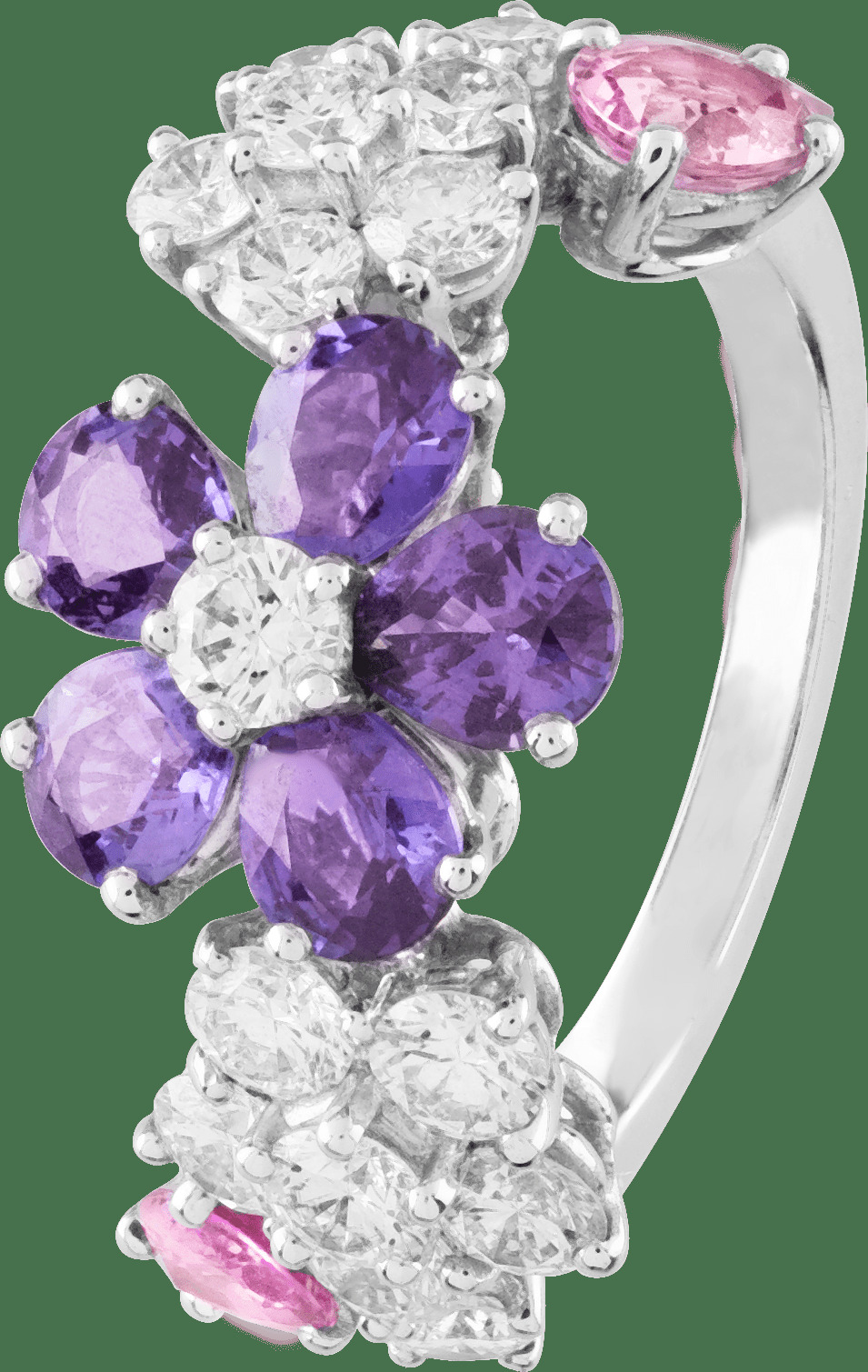 Кольцо Folie des Prés, белое золото, цветные сапфиры, бриллианты